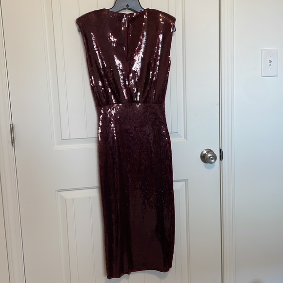 Sequin Midi Dress | Deep Red | Sexy Wedding Guest Dress - Picture 7 of 8